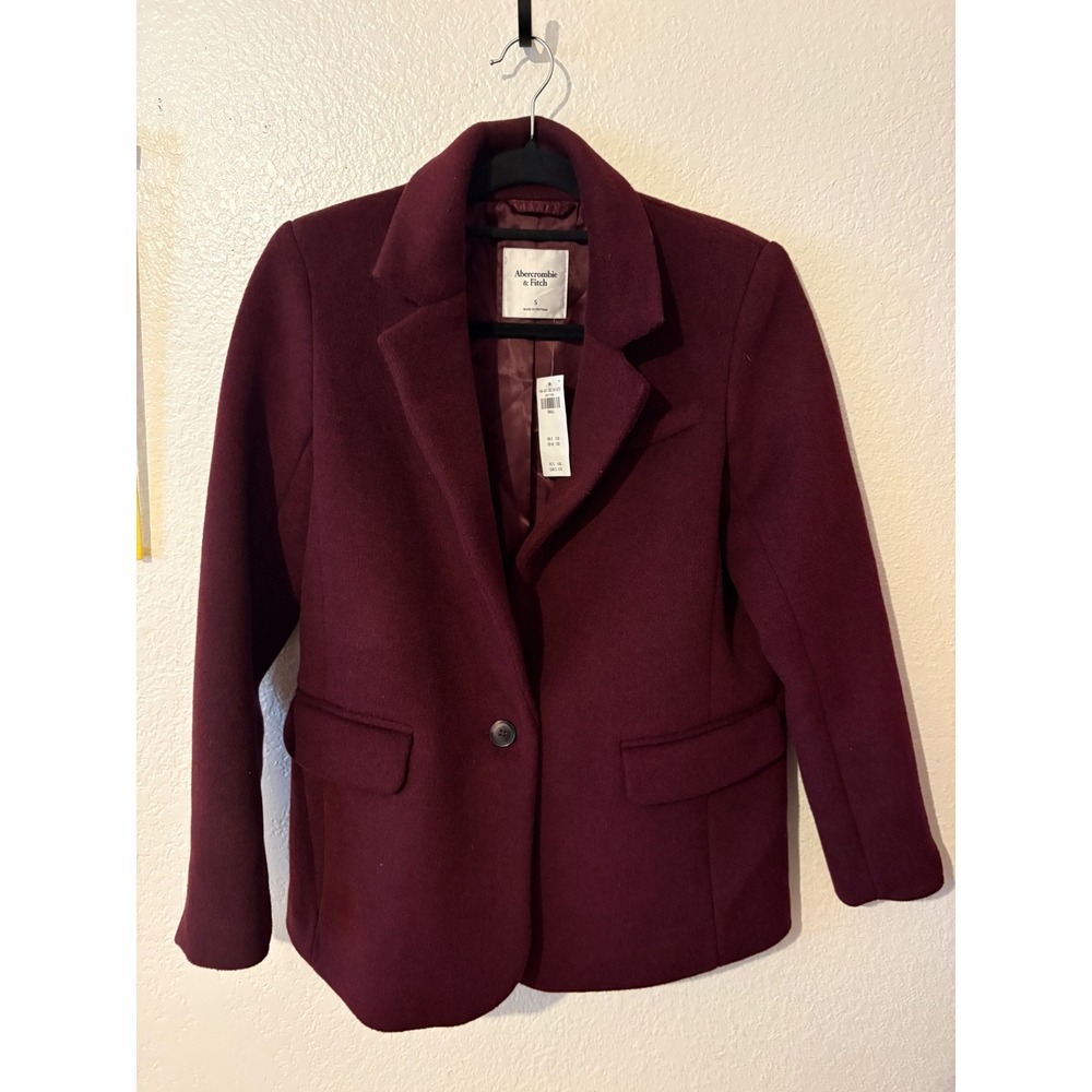 Abercrombie & Fitch Burgundy Wool Blend Single Button Peacoat Womens Small NWT
